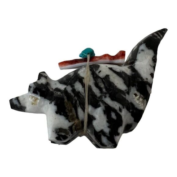 Zuni Fetish Zebra Jasper Badger Fox Arrowhead NATIVE AMERICAN Black white Vtg - Picture 1 of 7